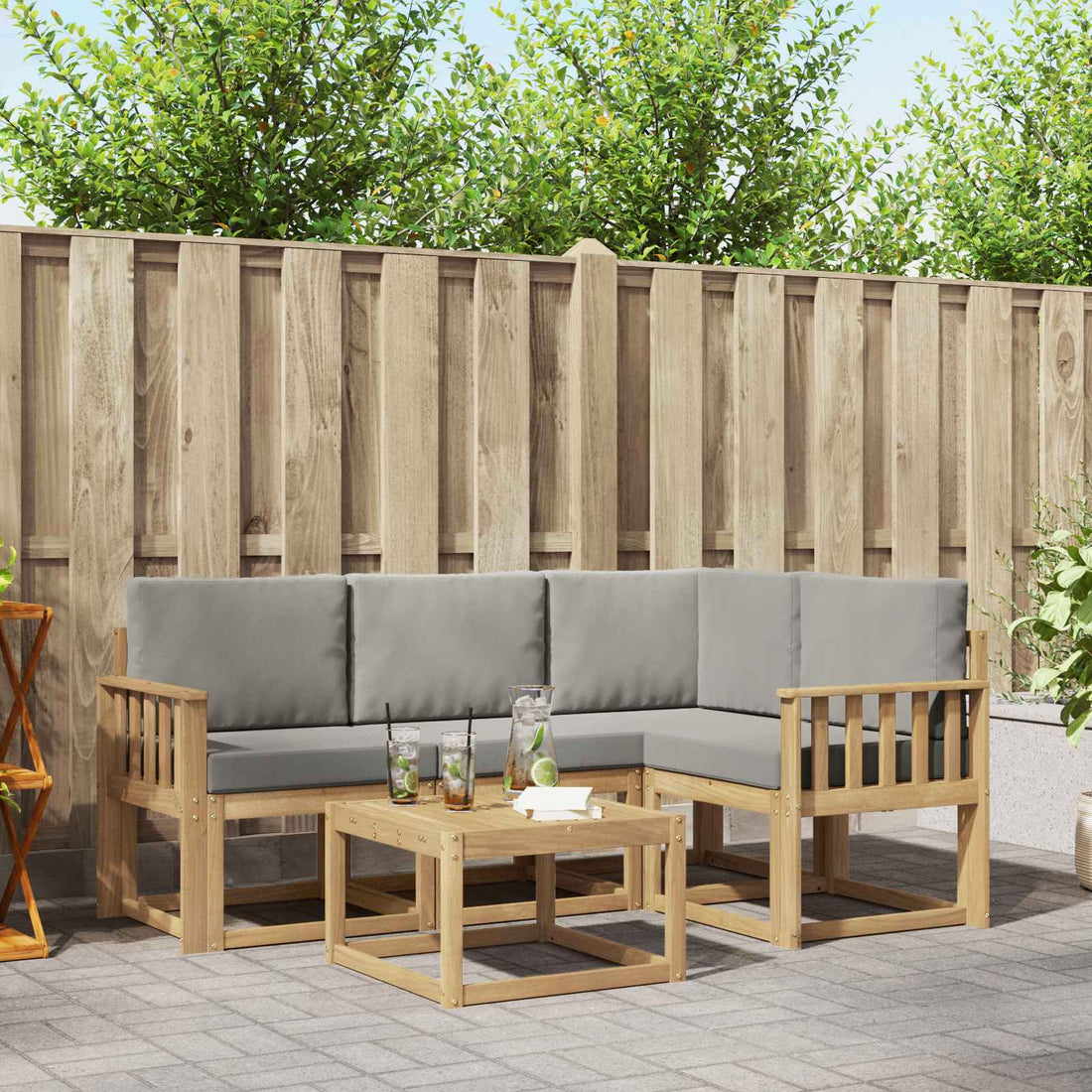 vidaXL Conjunto de sofás de exterior 5 uds. Blanco y Gris Claro