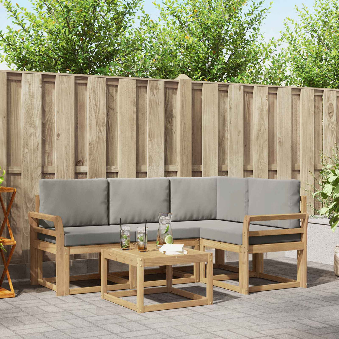 vidaXL Conjunto de sofás de exterior 5 uds. Blanco y Gris Claro