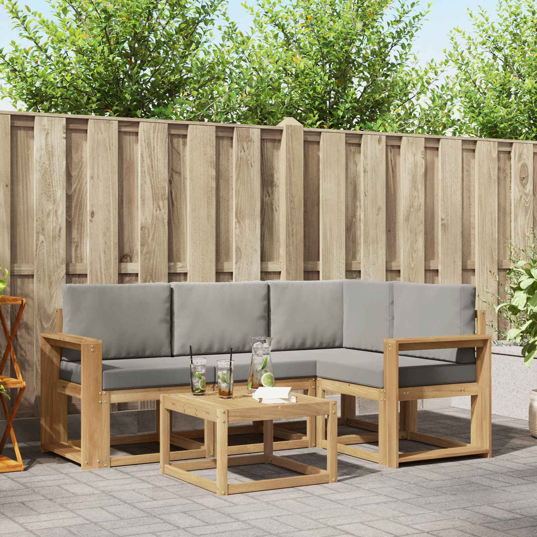vidaXL Conjunto de sofás de exterior 5 uds. Blanco y Gris Claro