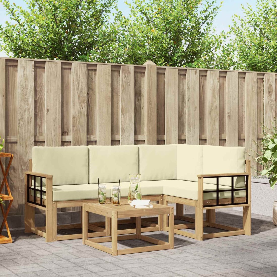 vidaXL Conjunto de sofás de exterior 5 uds. Blanco y Crema
