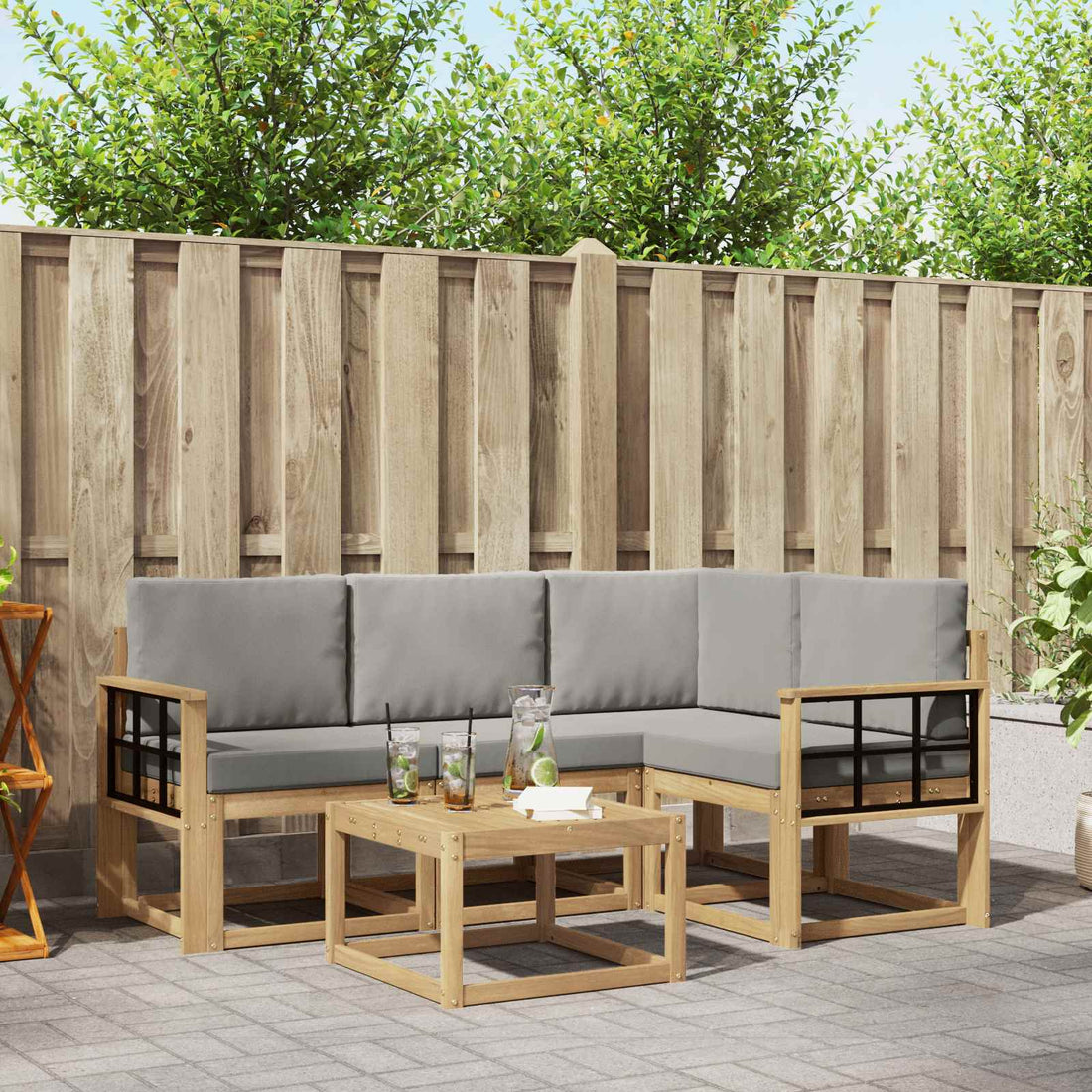 vidaXL Conjunto de sofás de exterior 5 uds. Blanco y Gris Claro