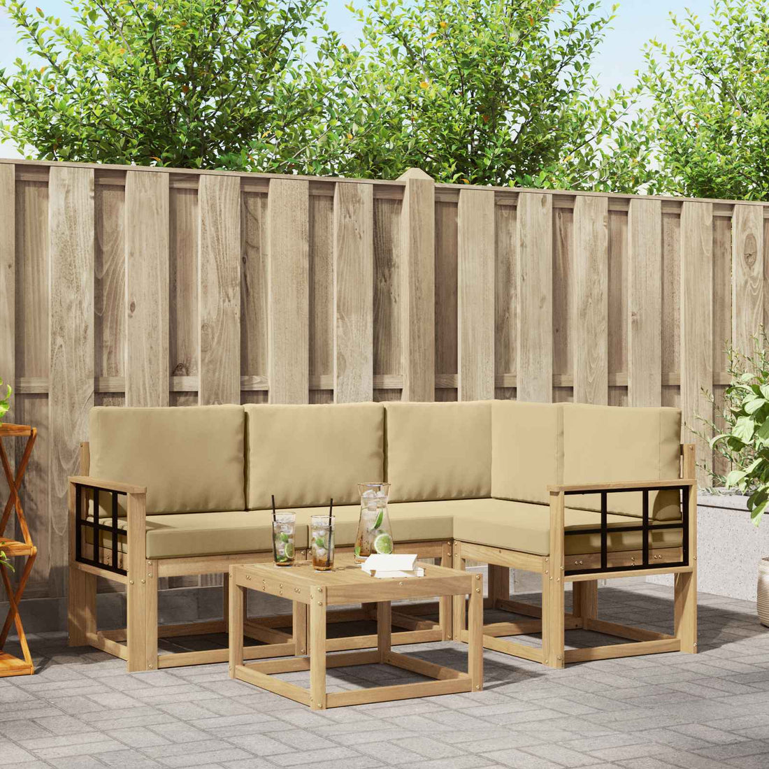 vidaXL Conjunto de sofás de exterior 5 uds. y Beige