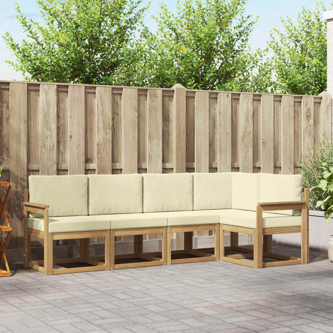 vidaXL Conjunto de sofás de exterior 5 uds. Blanco y Crema