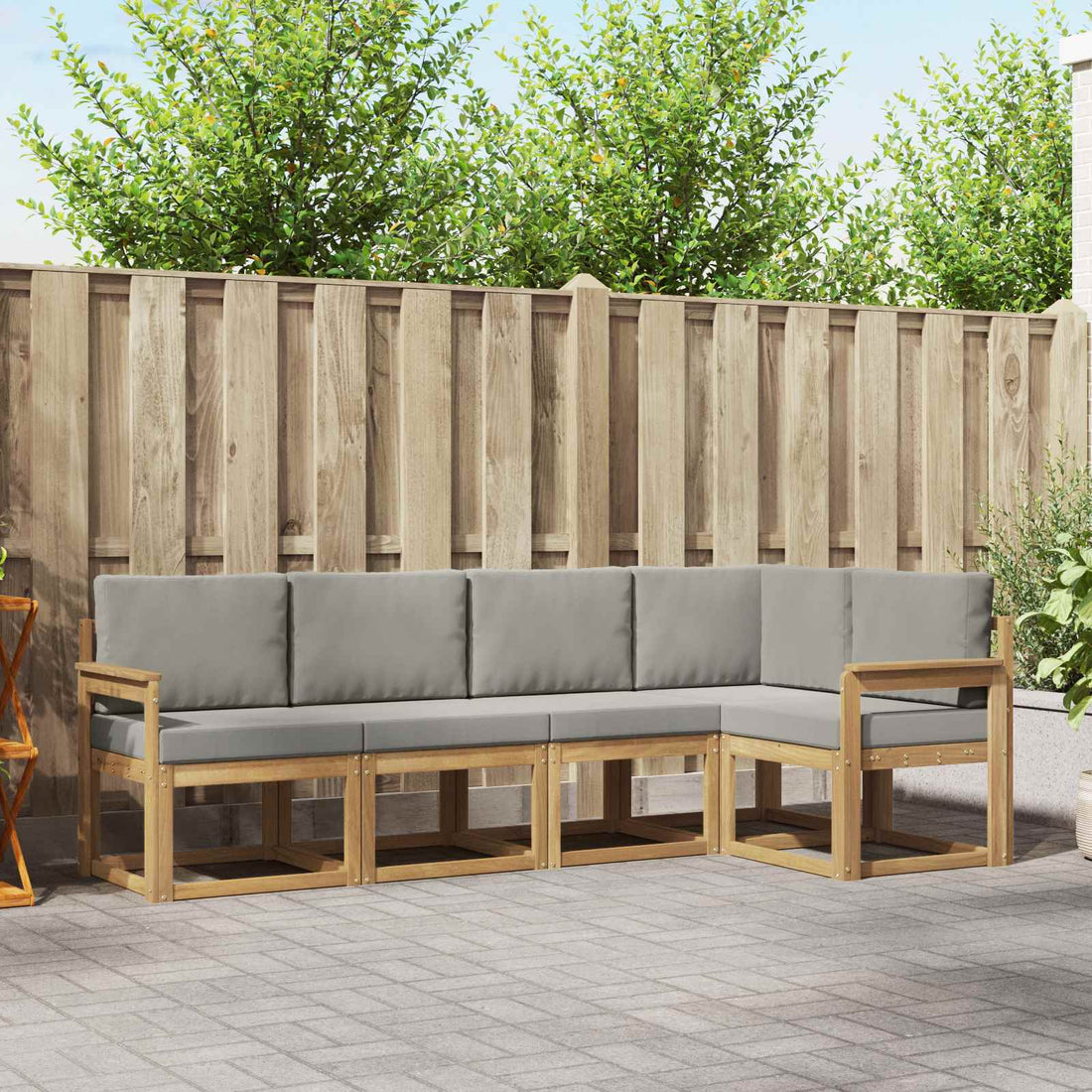 vidaXL Conjunto de sofás de exterior 5 uds. Blanco y Gris Claro