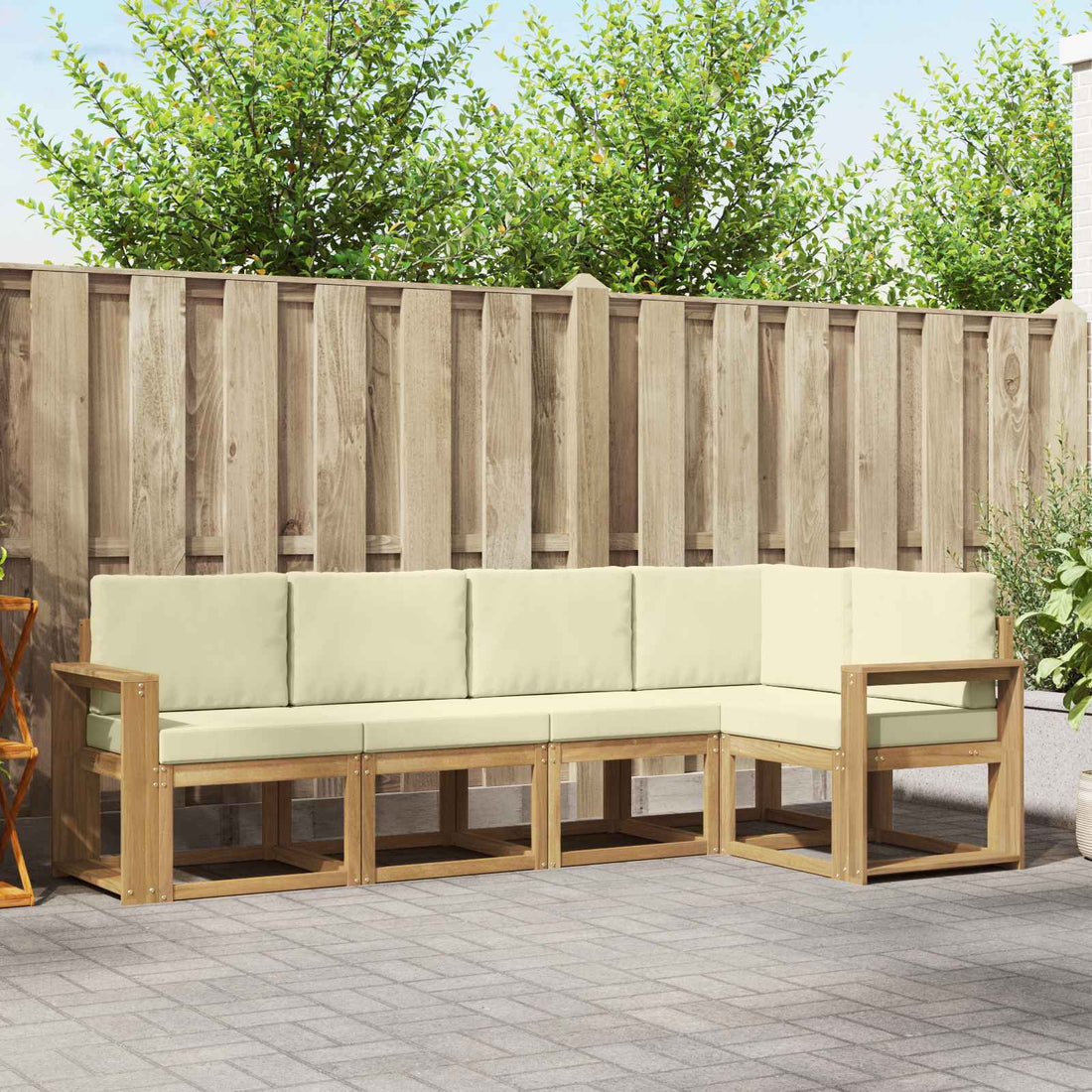 vidaXL Conjunto de sofás de exterior 5 uds. Blanco y Crema