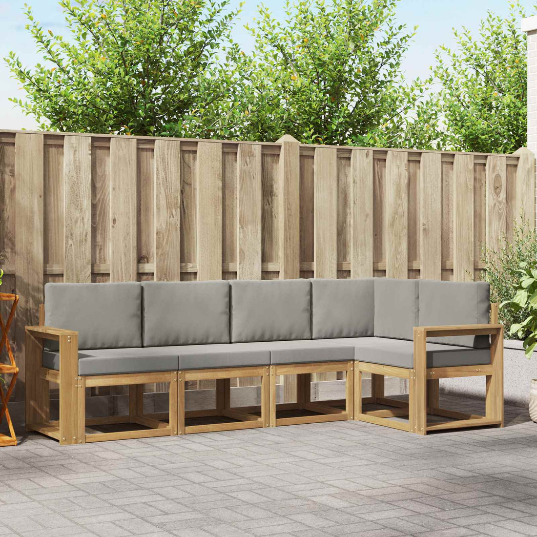 vidaXL Conjunto de sofás de exterior 5 uds. Blanco y Gris Claro