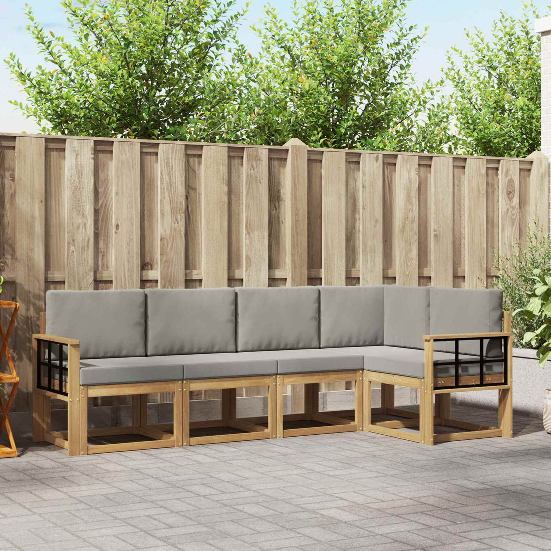 vidaXL Conjunto de sofás de exterior 5 uds. Blanco y Gris Claro