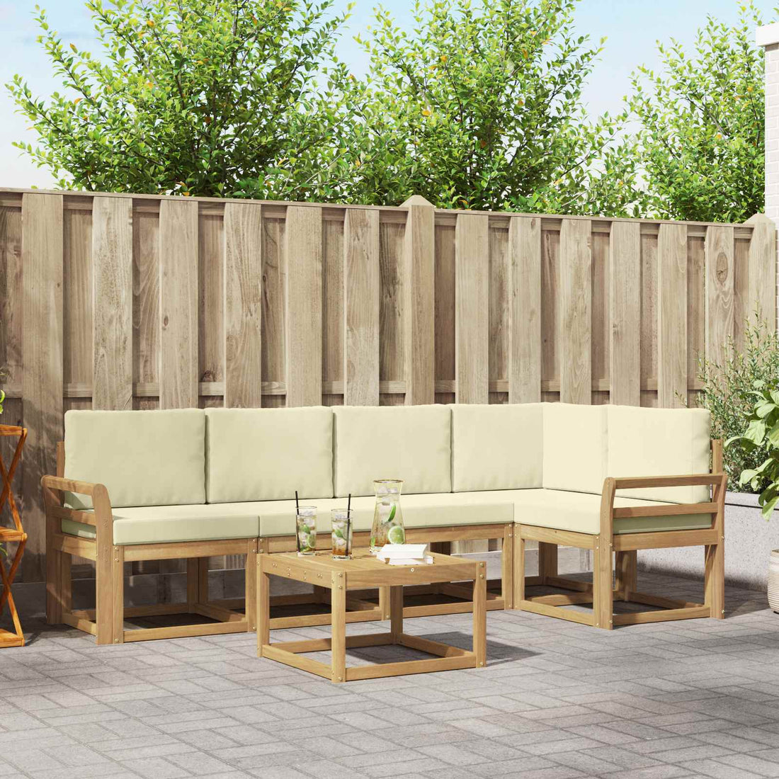 vidaXL Conjunto de sofás de exterior 6 uds. Blanco y Crema