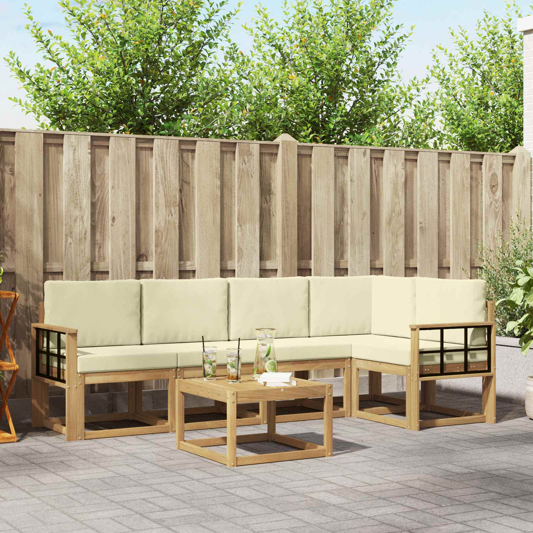 vidaXL Conjunto de sofás de exterior 6 uds. Blanco y Crema