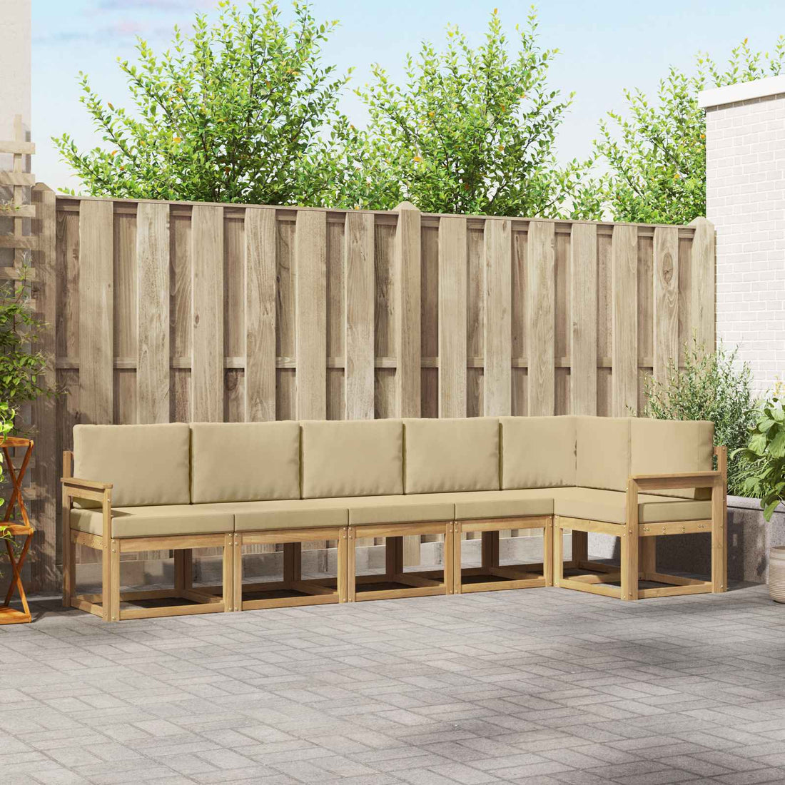 vidaXL Conjunto de sofás de exterior 6 uds. y Beige Poliéster