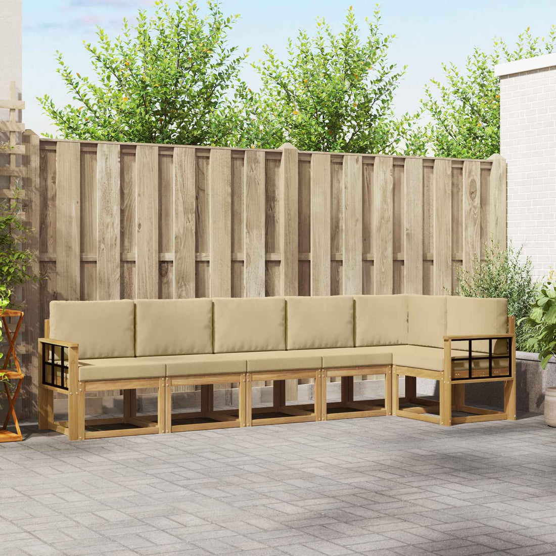 vidaXL Conjunto de sofás de exterior 6 uds. y Beige Poliéster