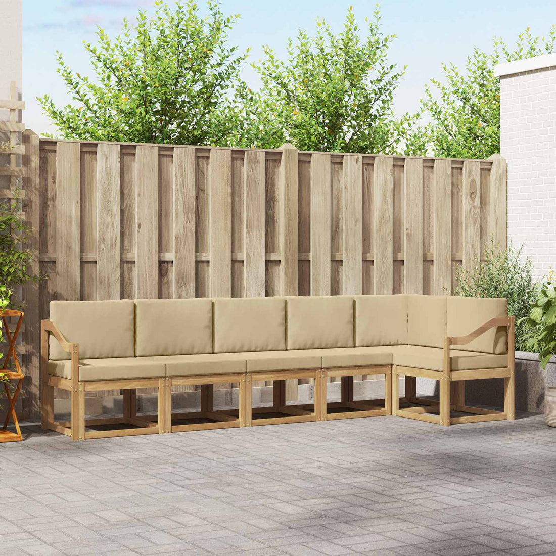 vidaXL Conjunto de sofás de exterior 6 uds. y Beige Poliéster