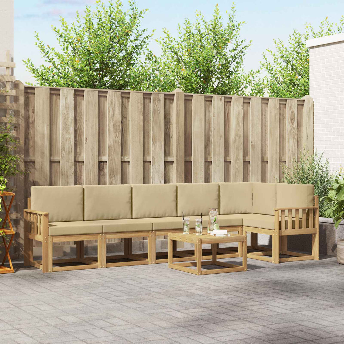vidaXL Conjunto de sofás de exterior 7 uds. y Beige Poliéster
