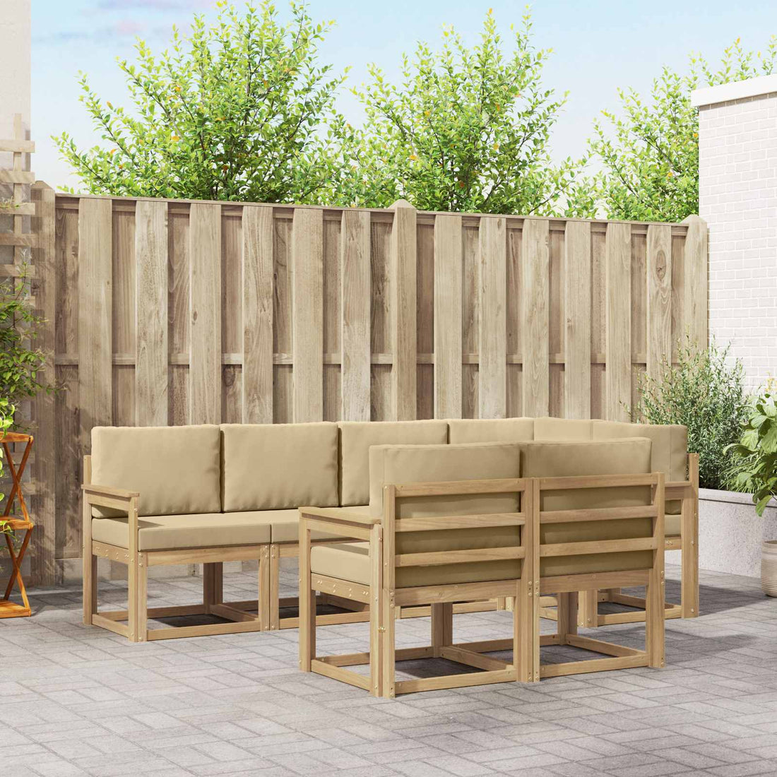 vidaXL Conjunto de sofás de exterior 7 uds. y Beige Poliéster