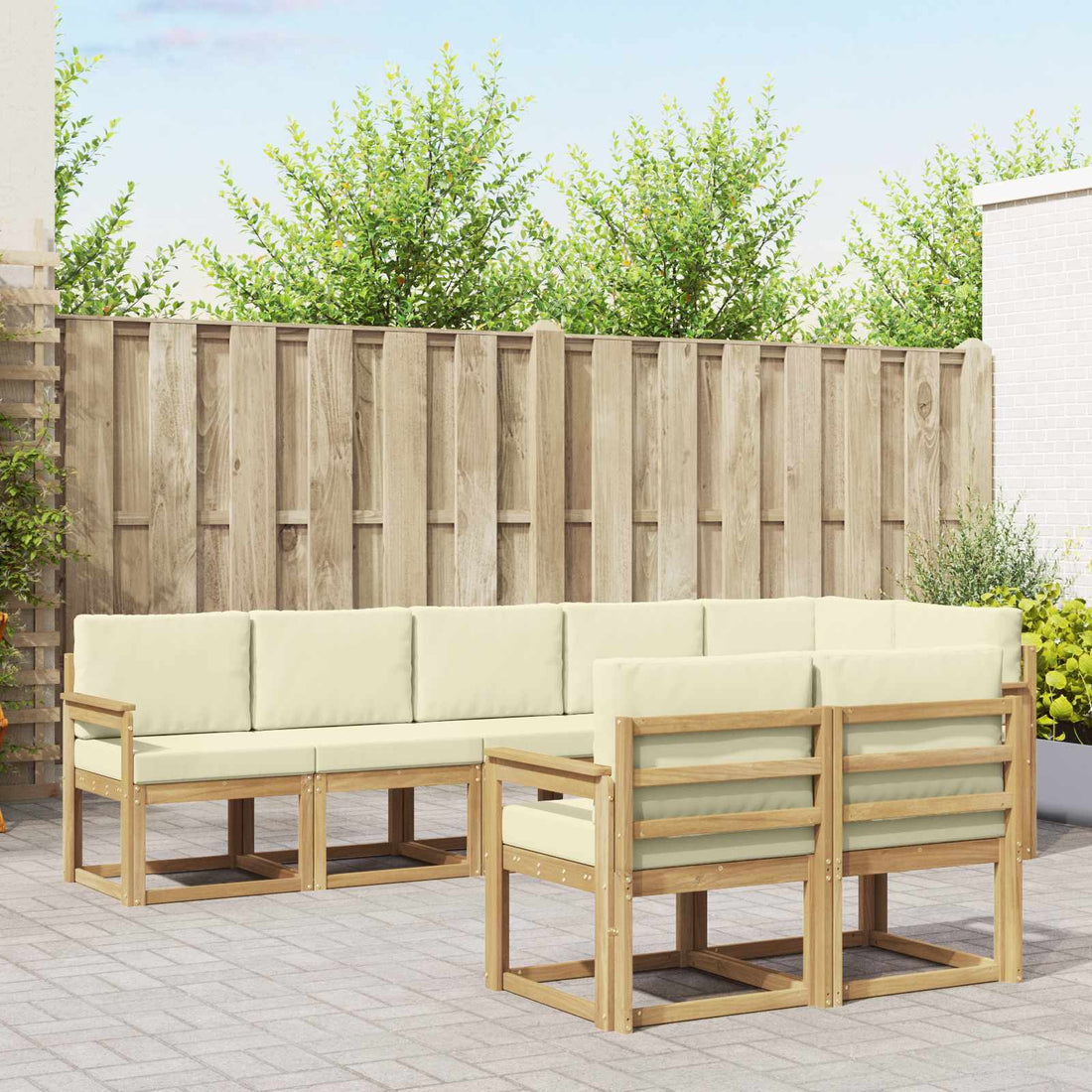 vidaXL Conjunto de sofás de exterior 8 uds. Blanco y Crema Poliéster