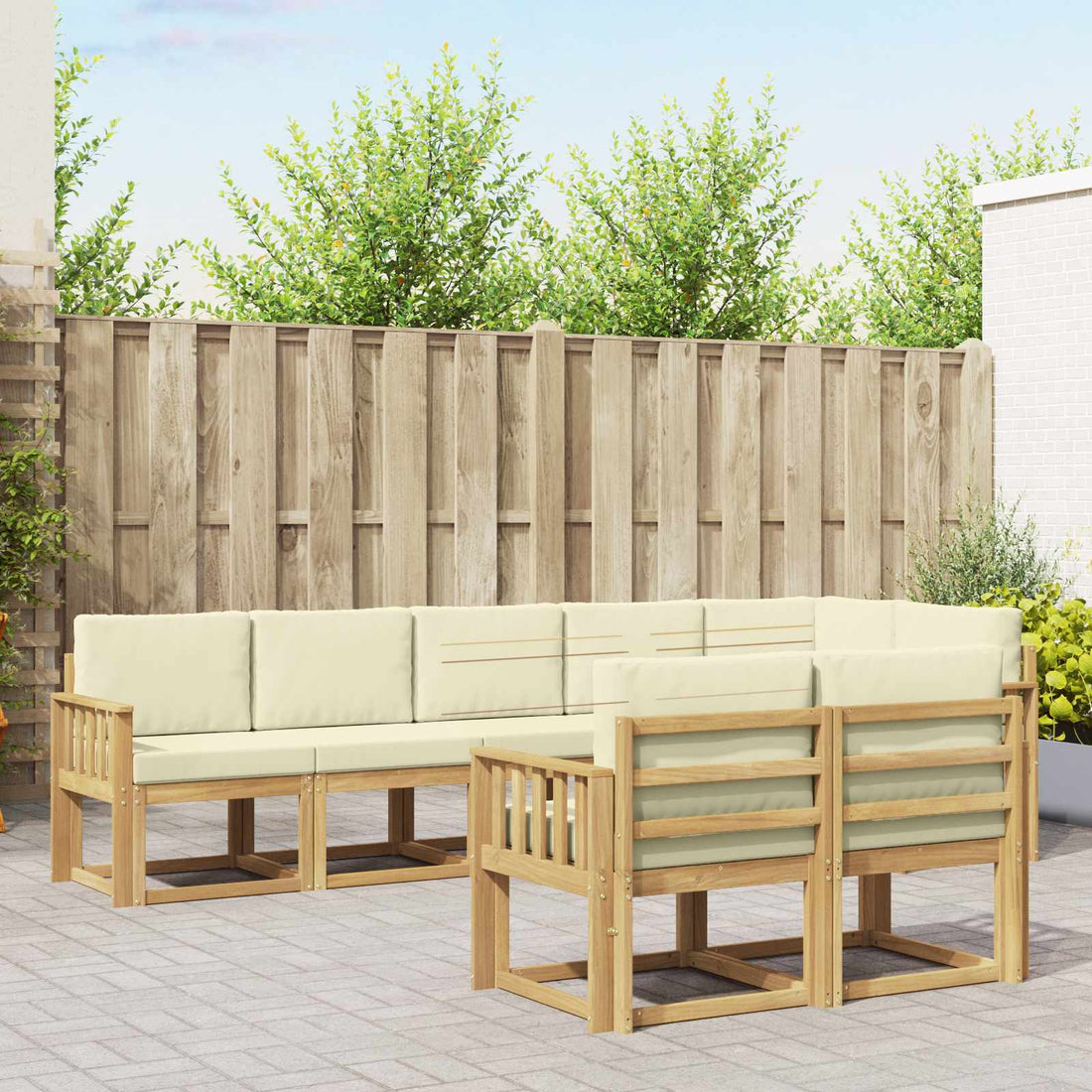 vidaXL Conjunto de sofás de exterior 8 uds. Blanco y Crema Poliéster
