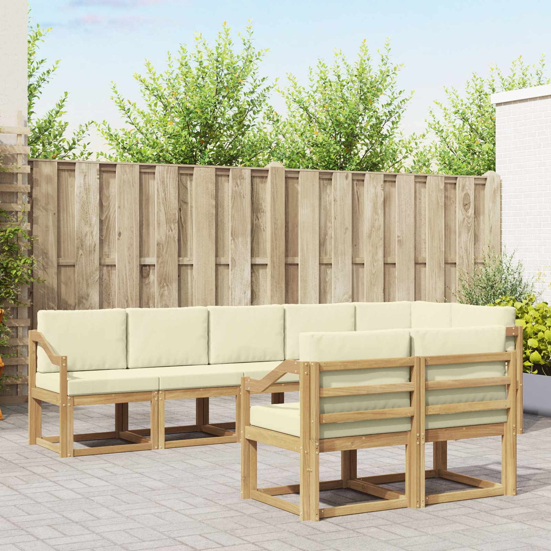 vidaXL Conjunto de sofás de exterior 8 uds. Blanco y Crema Poliéster