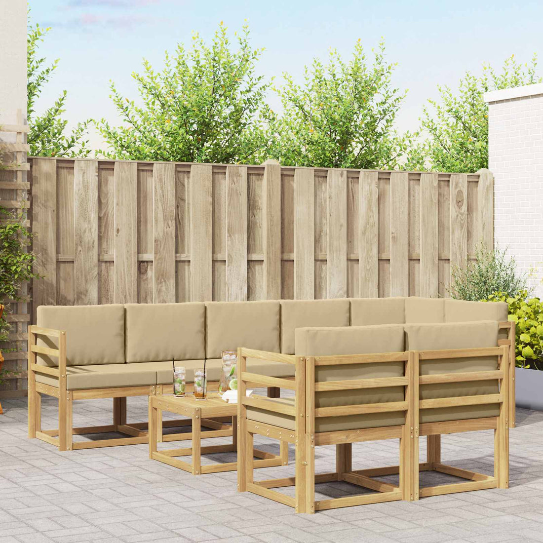 vidaXL Conjunto de sofás de exterior 9 uds. y Beige Poliéster