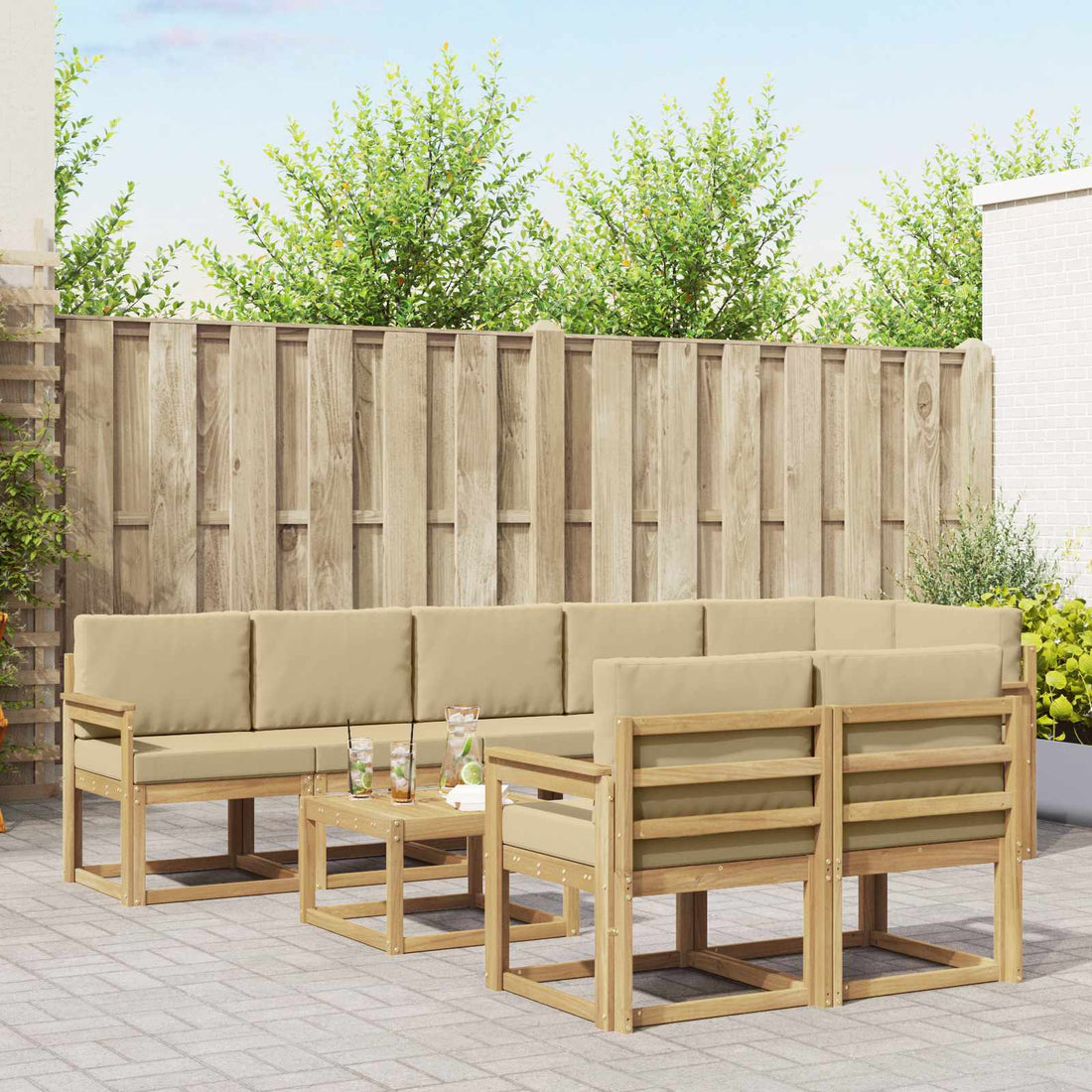 vidaXL Conjunto de sofás de exterior 9 uds. y Beige Poliéster