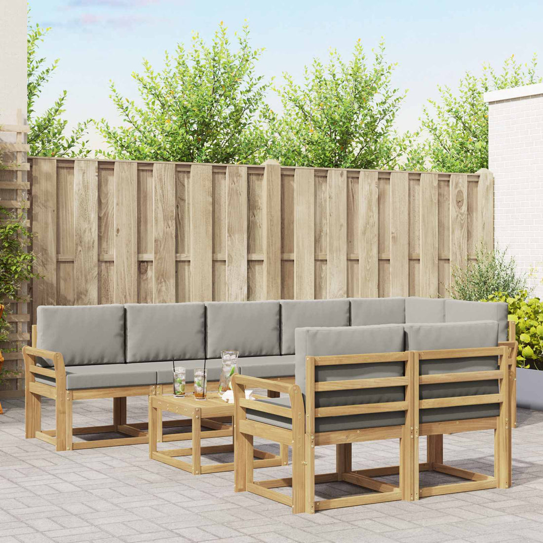 vidaXL Conjunto de sofás de exterior 9 uds. Blanco y Gris Claro