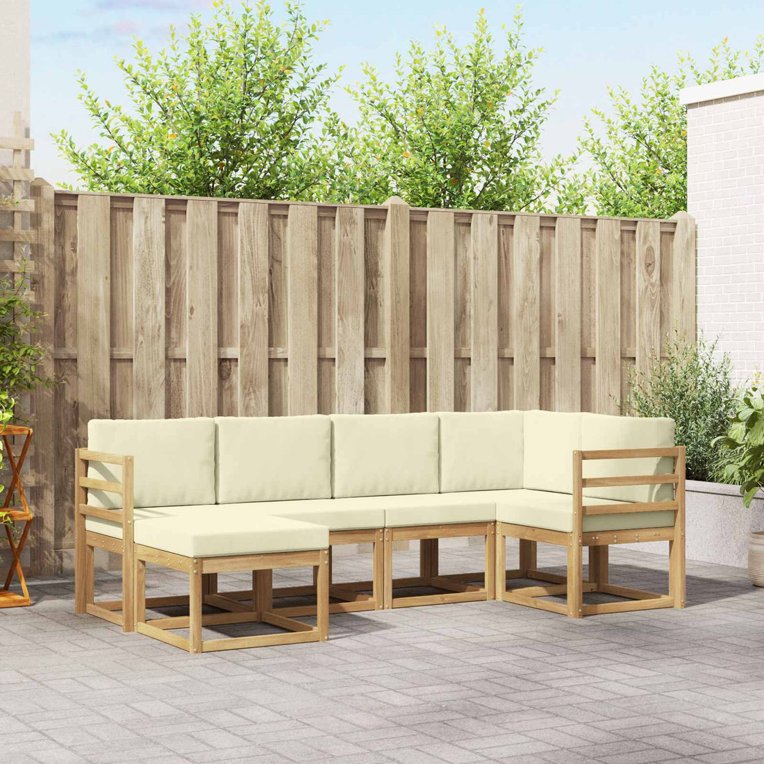 vidaXL Conjunto de sofás de exterior 6 uds. Blanco y Crema Poliéster