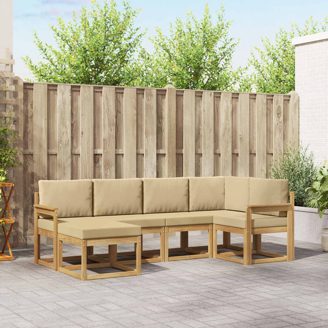 vidaXL Conjunto de sofás de exterior 6 uds. y Beige Poliéster