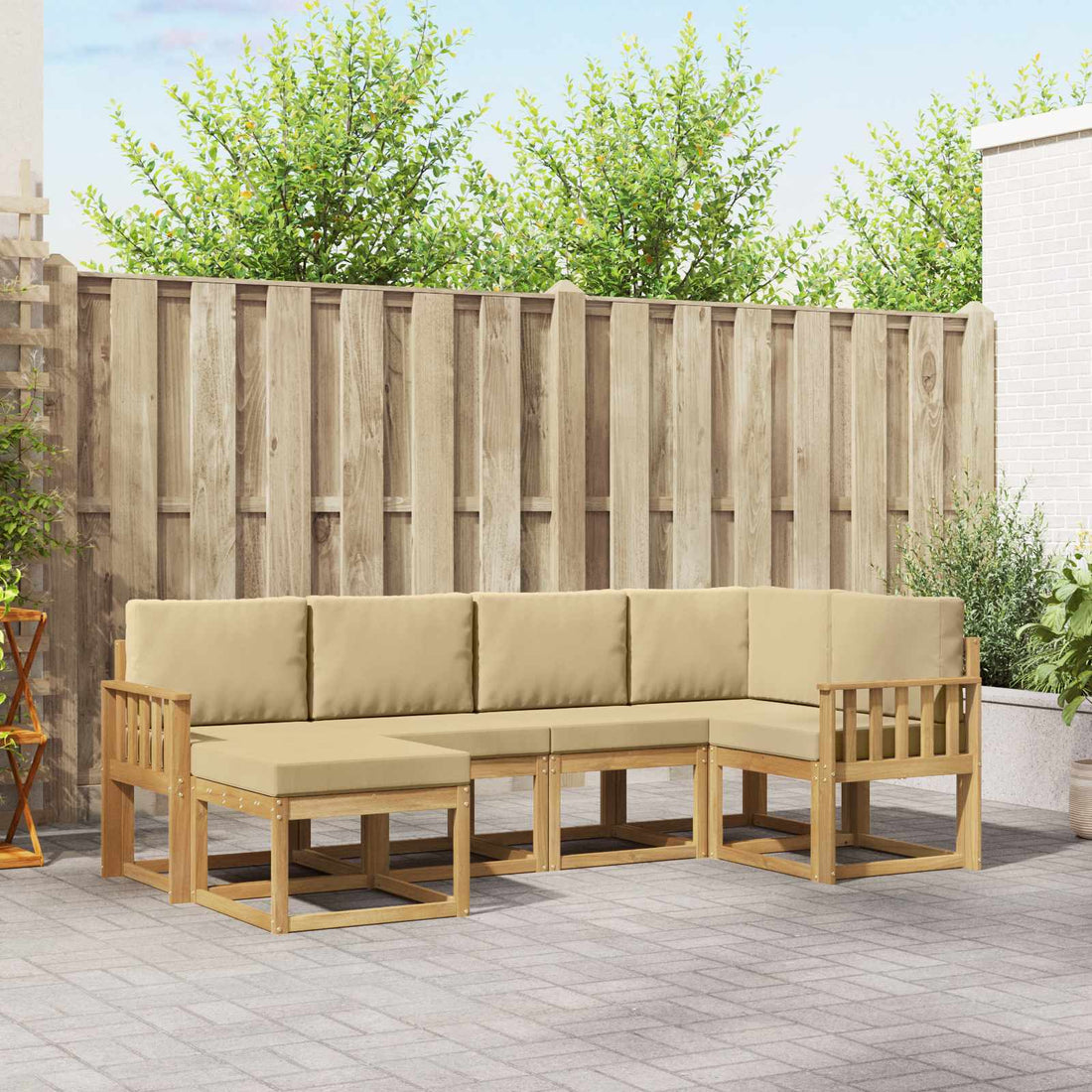 vidaXL Conjunto de sofás de exterior 6 uds. y Beige Poliéster