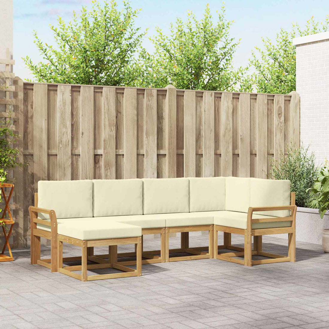 vidaXL Conjunto de sofás de exterior 6 uds. Blanco y Crema Poliéster