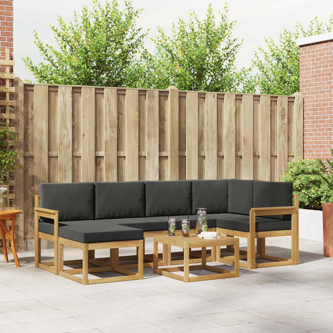 vidaXL Conjunto de sofás de exterior 7 uds. Blanco y Antracita