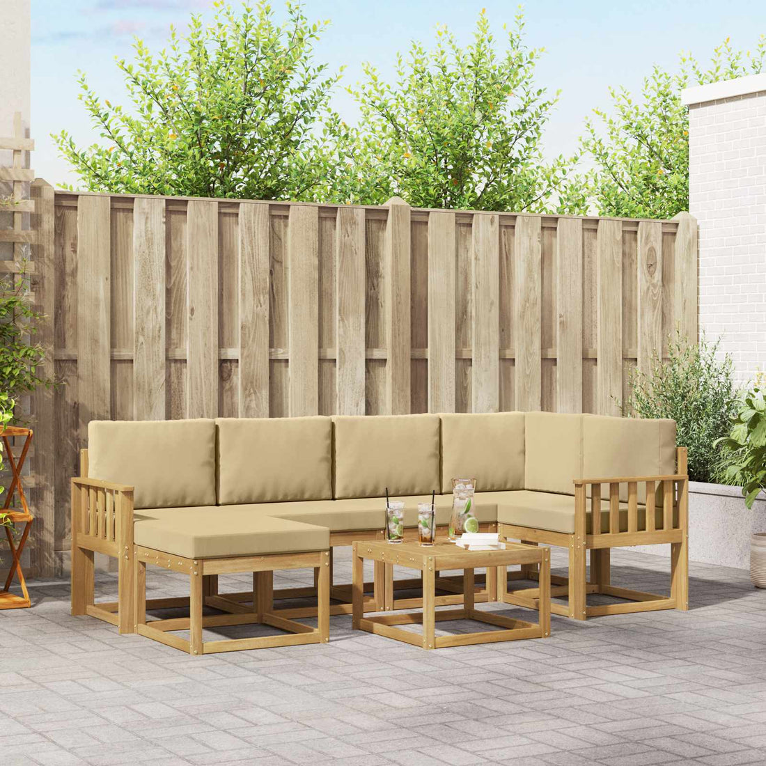 vidaXL Conjunto de sofás de exterior 7 uds. y Beige