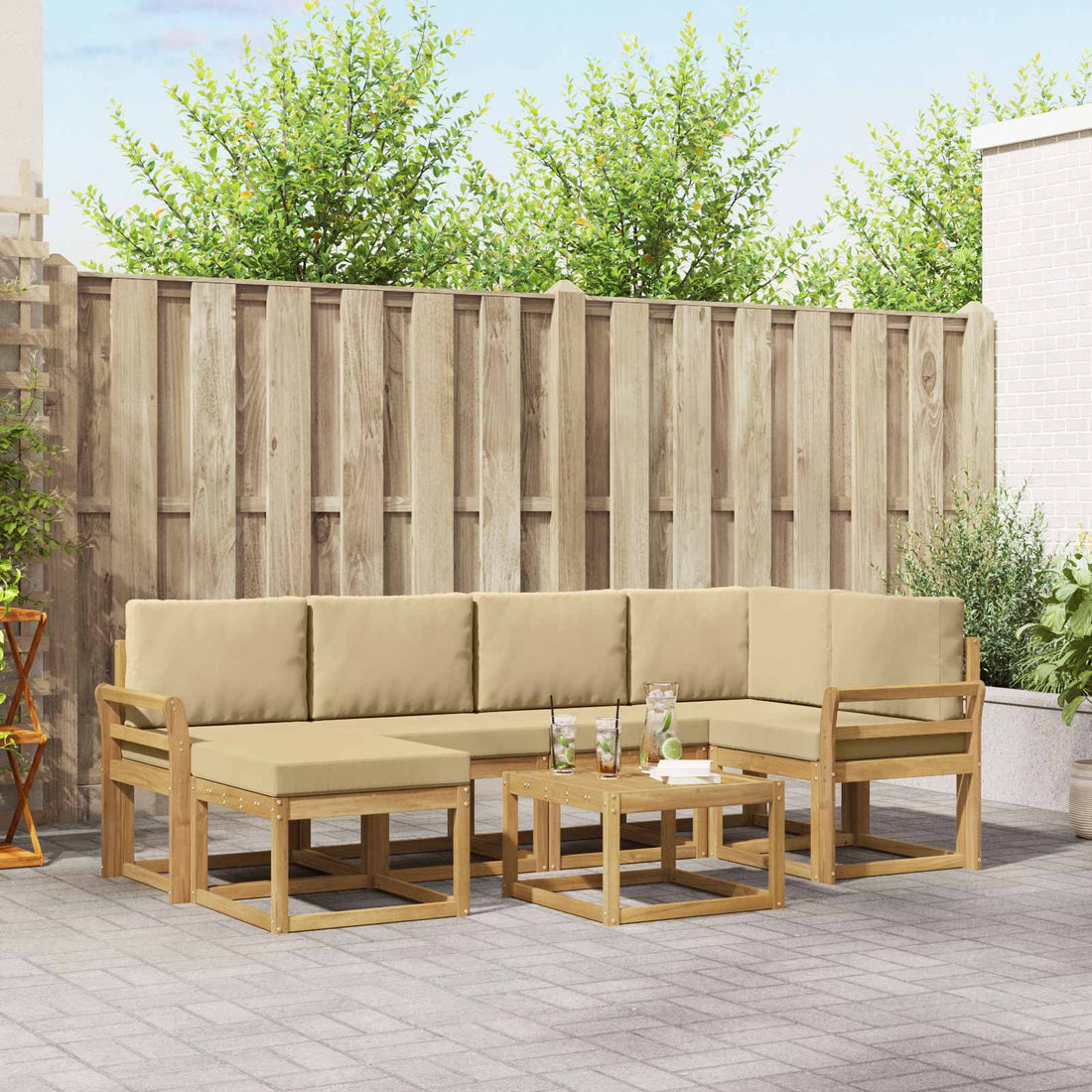 vidaXL Conjunto de sofás de exterior 7 uds. y Beige