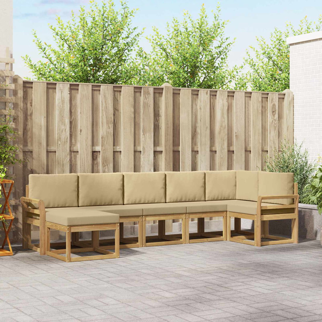 vidaXL Conjunto de sofás de exterior 7 uds. y Beige Poliéster