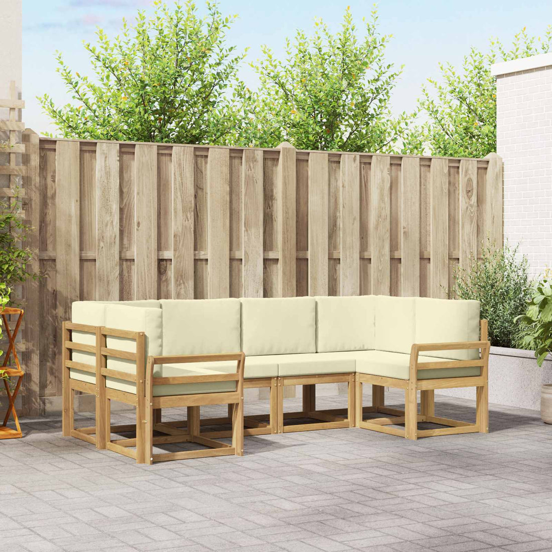 vidaXL Conjunto de sofás de exterior 6 uds. Blanco y Crema