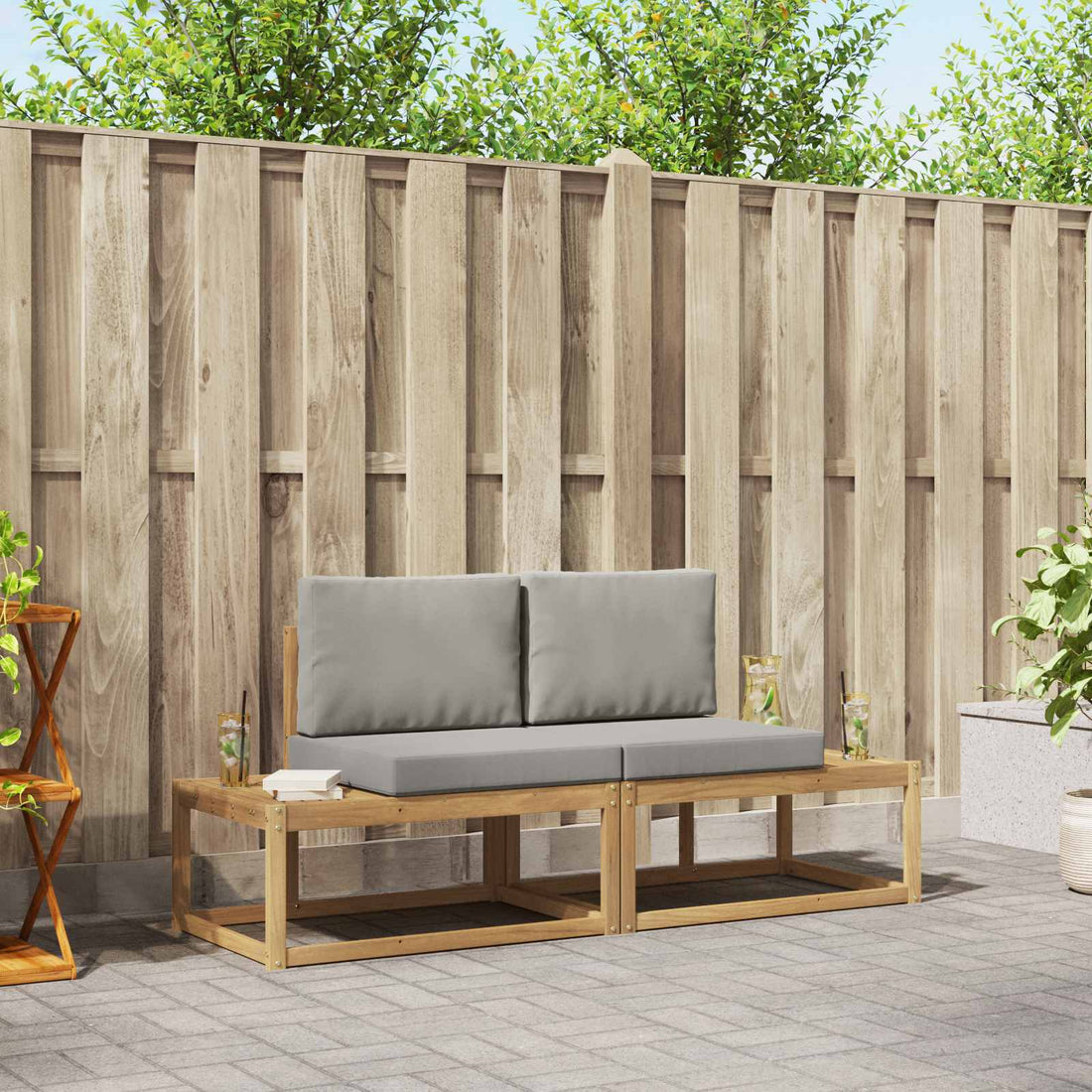vidaXL Conjunto de sofás de exterior 2 uds. Blanco y Gris Claro