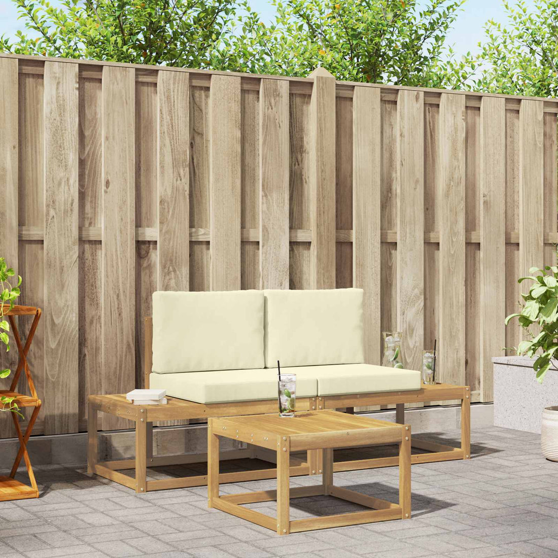 vidaXL Conjunto de sofás de exterior 3 uds. Blanco y Crema Poliéster