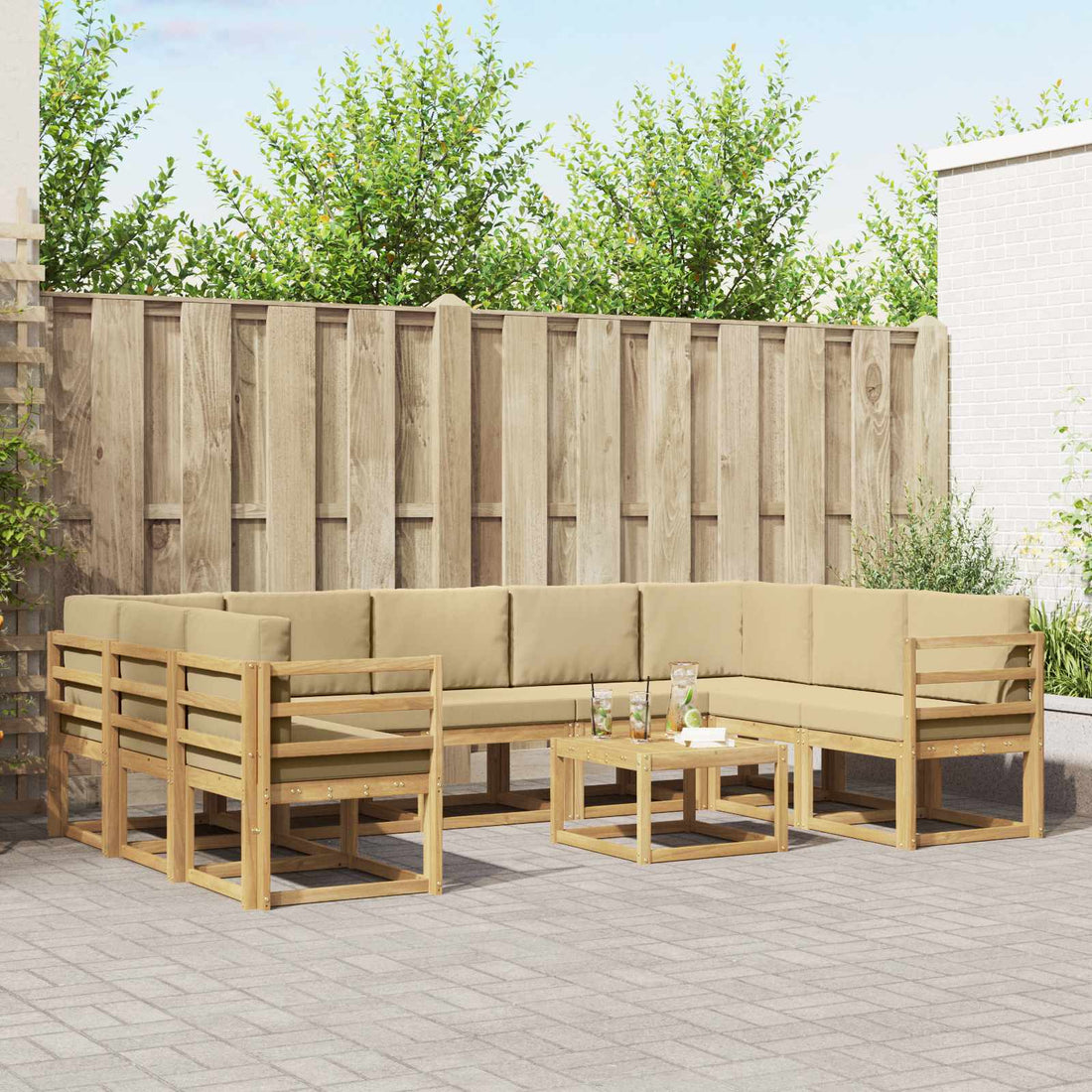 vidaXL Conjunto de sofás de exterior 10 uds. y Beige Poliéster
