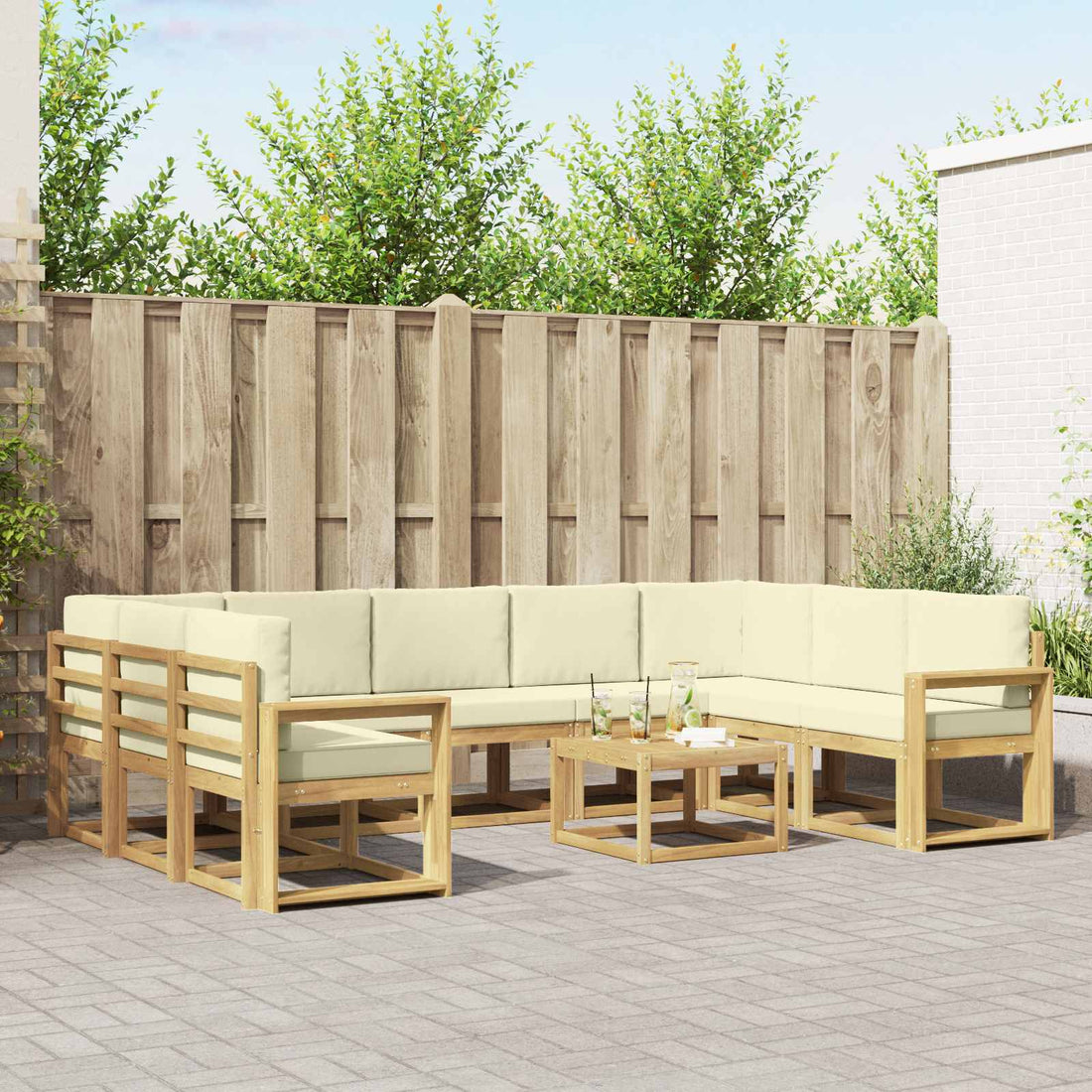 vidaXL Conjunto de sofás de exterior 10 uds. Blanco y Crema Poliéster