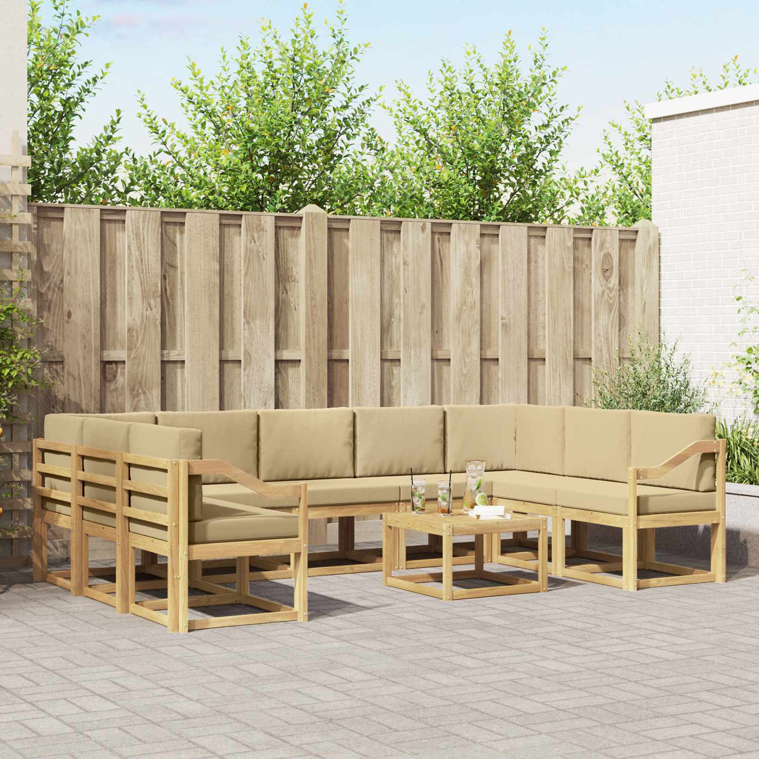 vidaXL Conjunto de sofás de exterior 10 uds. y Beige Poliéster