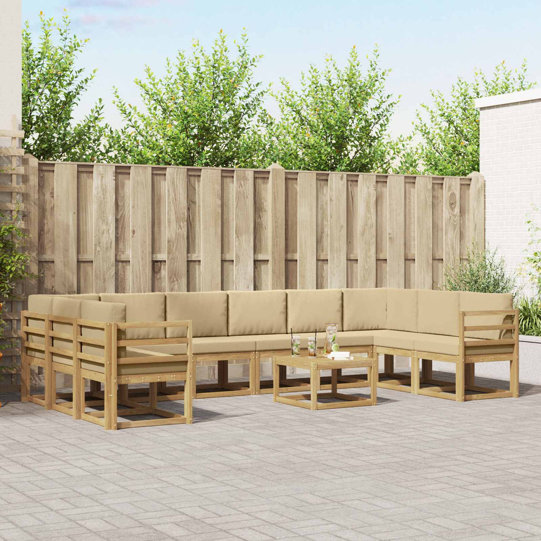 vidaXL Conjunto de sofás de exterior 11 uds. y Beige