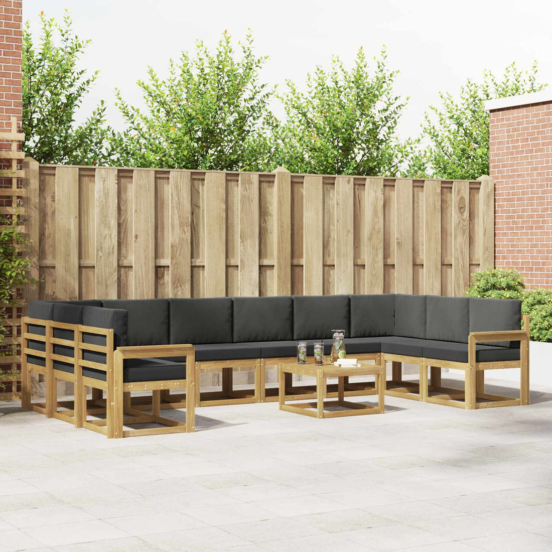 vidaXL Conjunto de sofás de exterior 11 uds. Blanco y Antracita