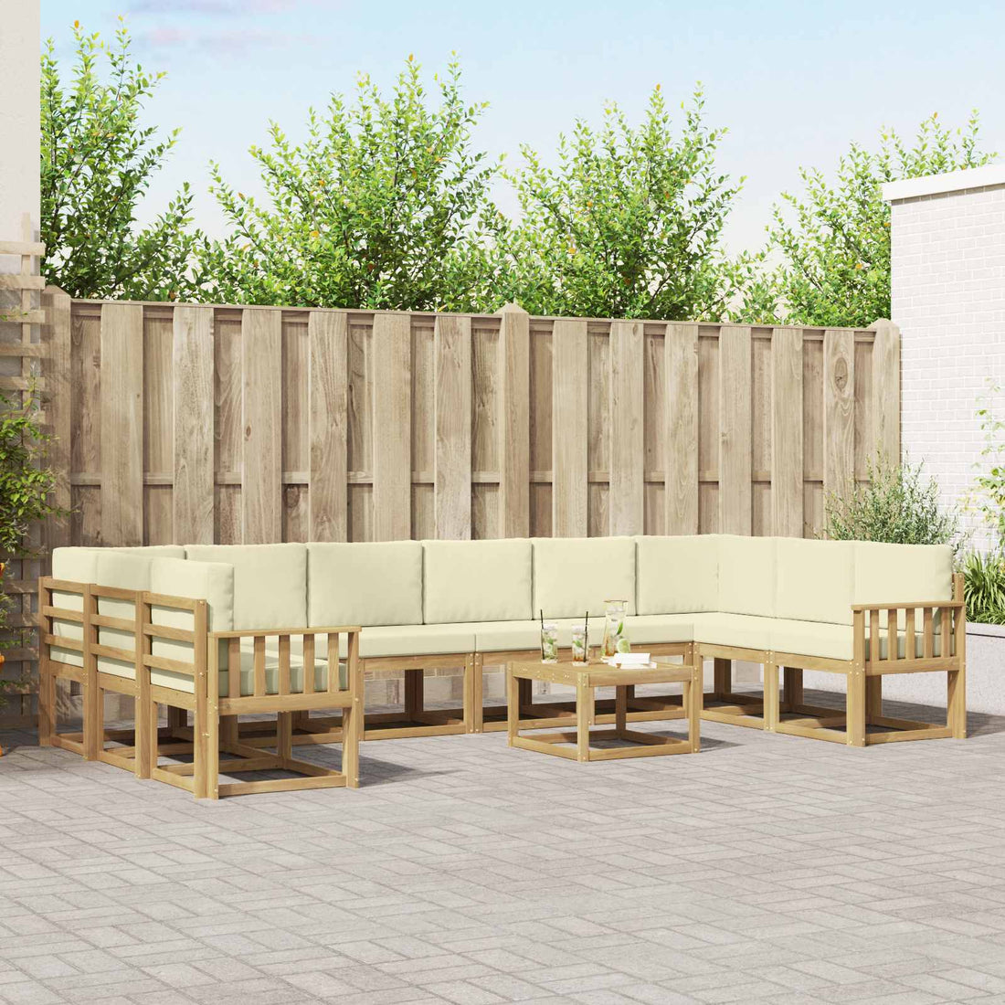 vidaXL Conjunto de sofás de exterior 11 uds. Blanco y Crema