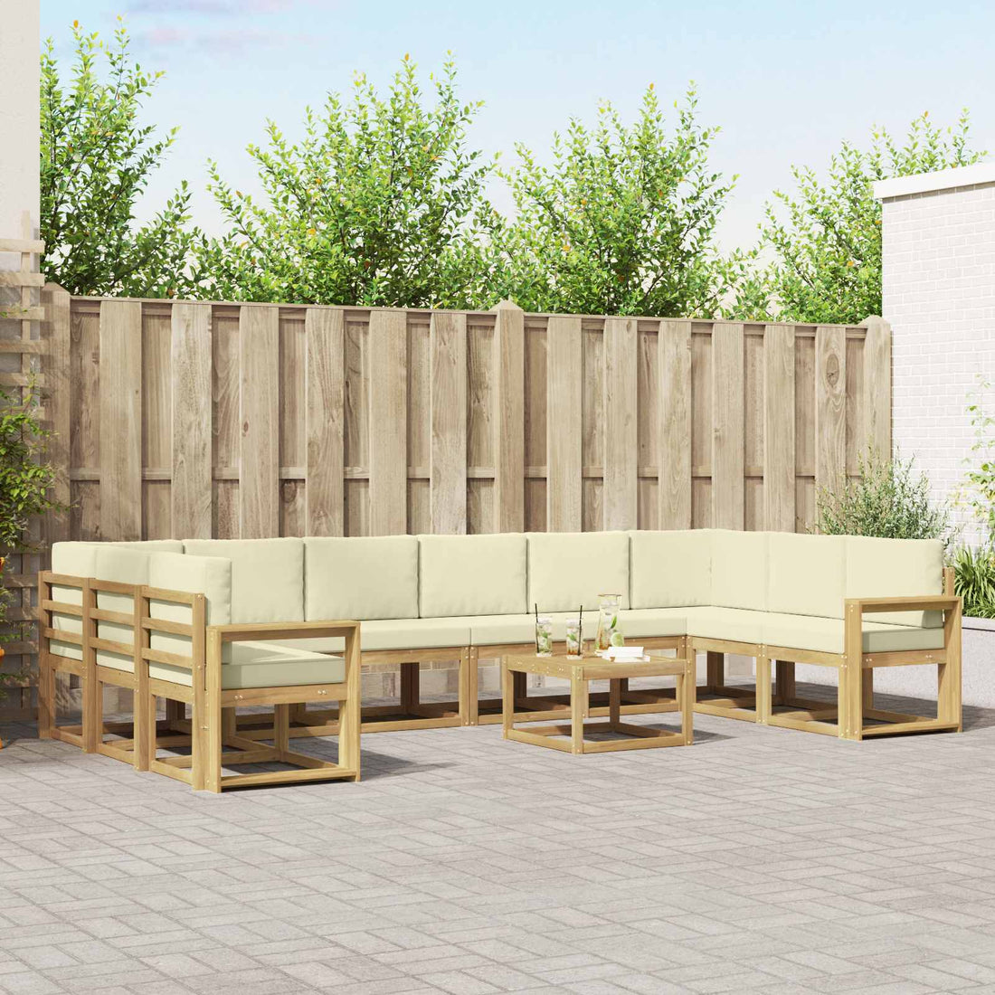 vidaXL Conjunto de sofás de exterior 11 uds. Blanco y Crema