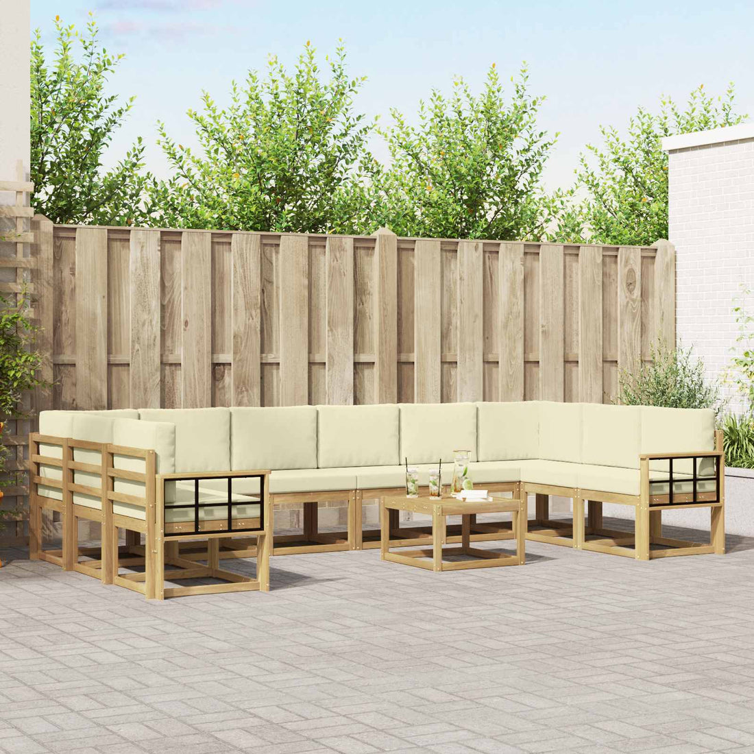 vidaXL Conjunto de sofás de exterior 11 uds. Blanco y Crema