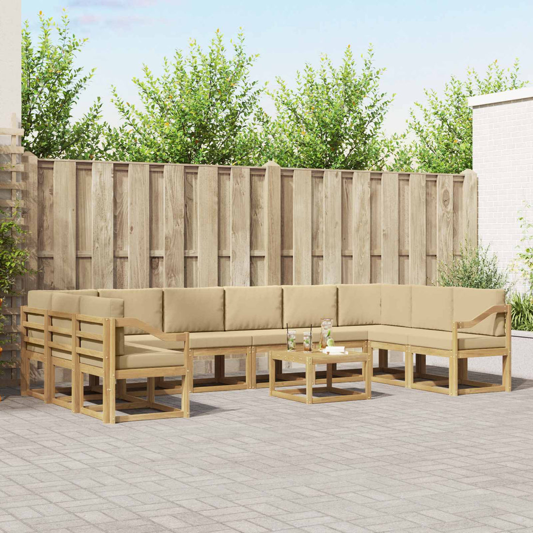 vidaXL Conjunto de sofás de exterior 11 uds. y Beige