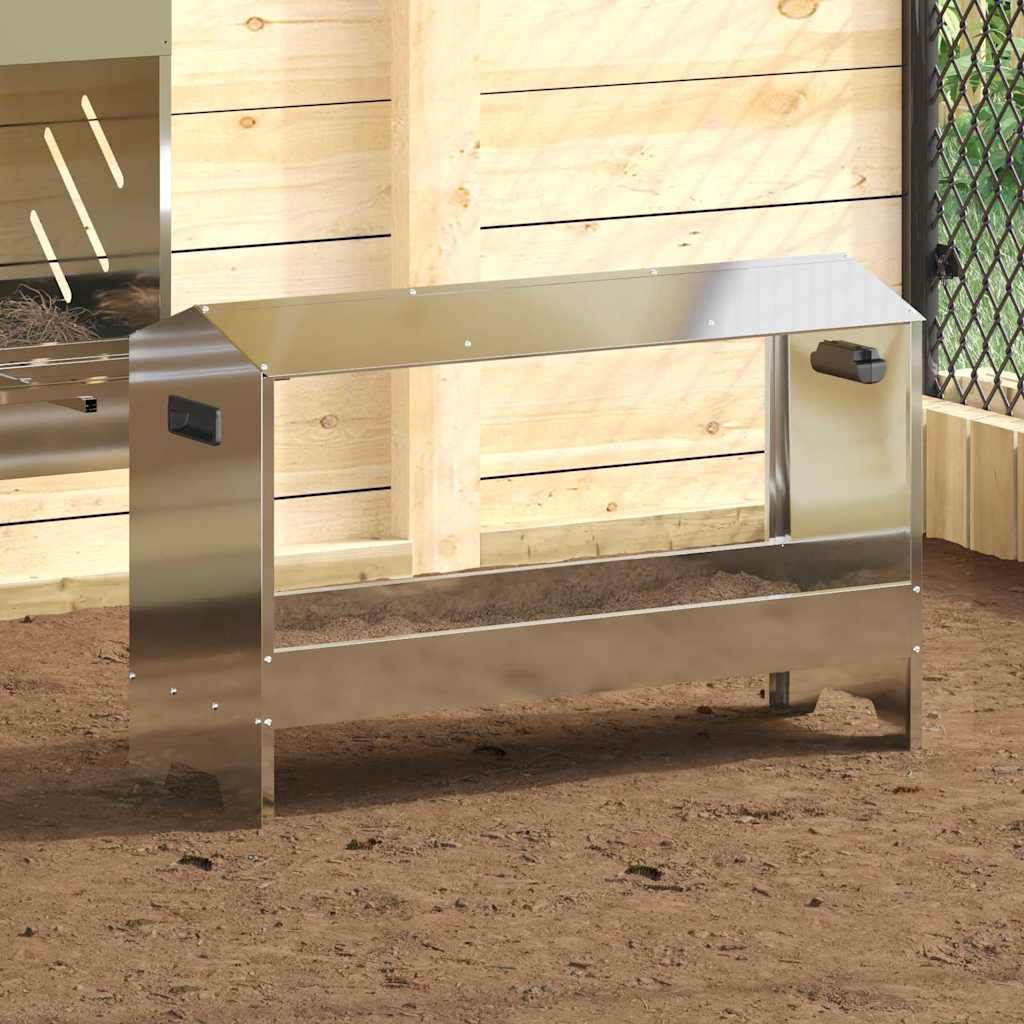 vidaXL Canalón de alimentación para pollos Plateado 81 x 32 x 53,5 cm