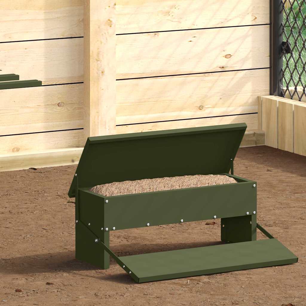 vidaXL Comedero de Pedal para Pollos Verde oliva 48,5 x 39,5 x 19 cm