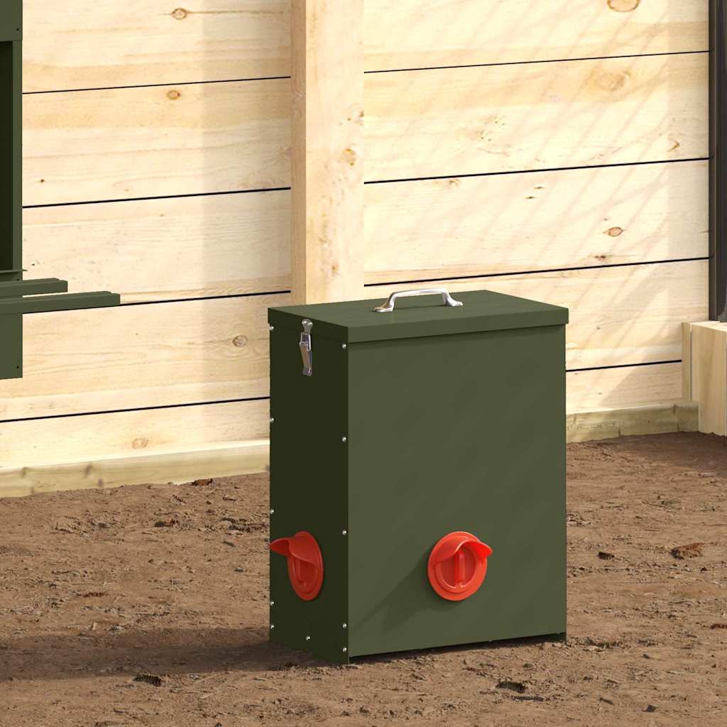 vidaXL Comedero para pollos Verde oliva 32,5 x 20,5 x 43 cm 25 kg
