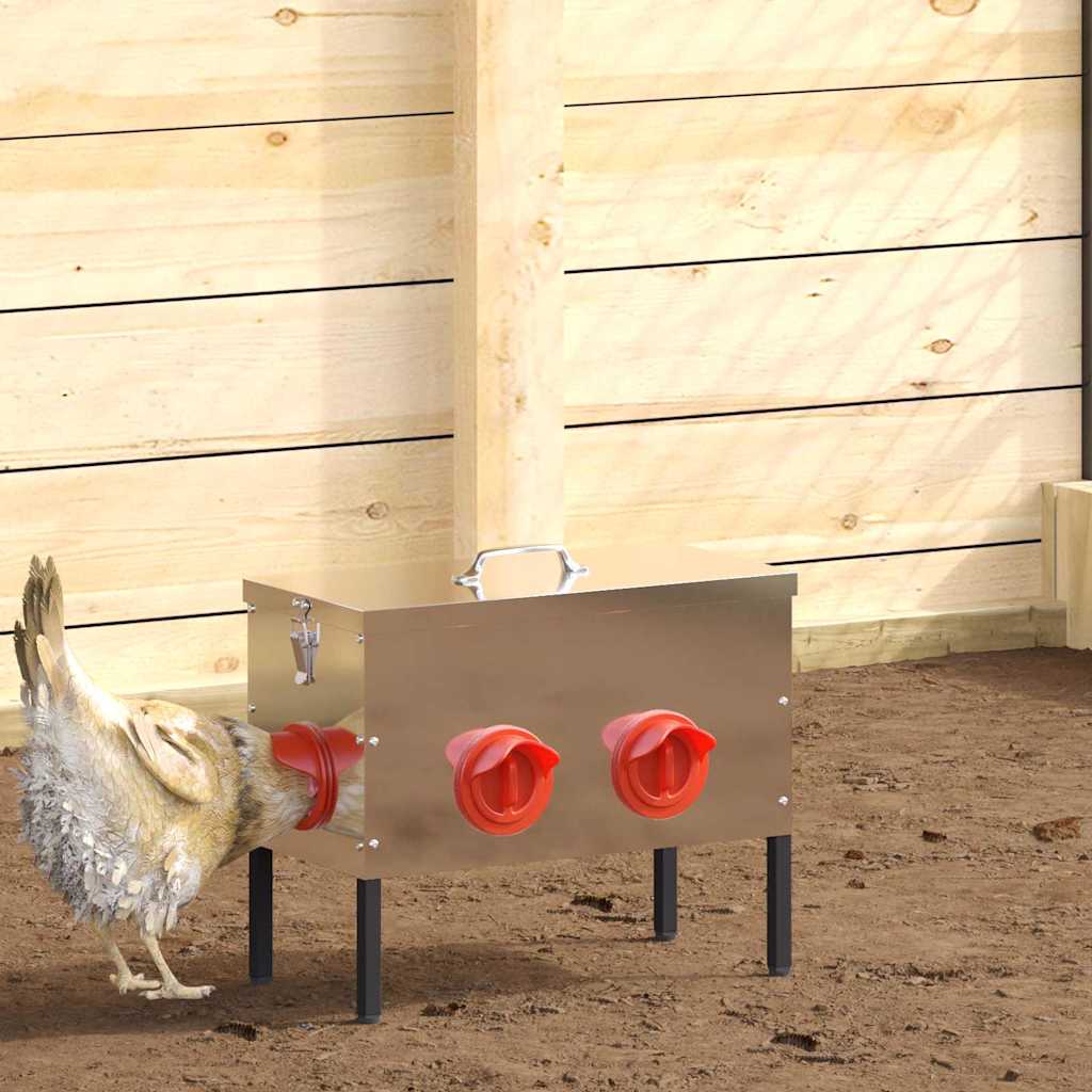 vidaXL Comedero para pollos 2 Plateado 41,5 x 20,5 x 33 cm 15 kg
