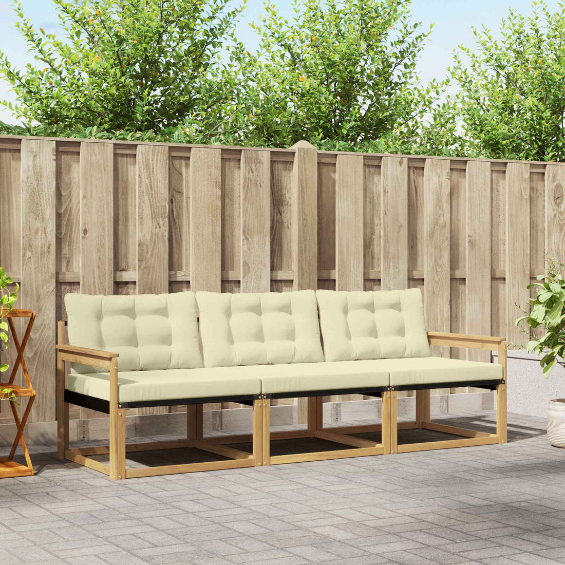 vidaXL Conjunto de sofás de exterior 3 uds. Blanco y Crema