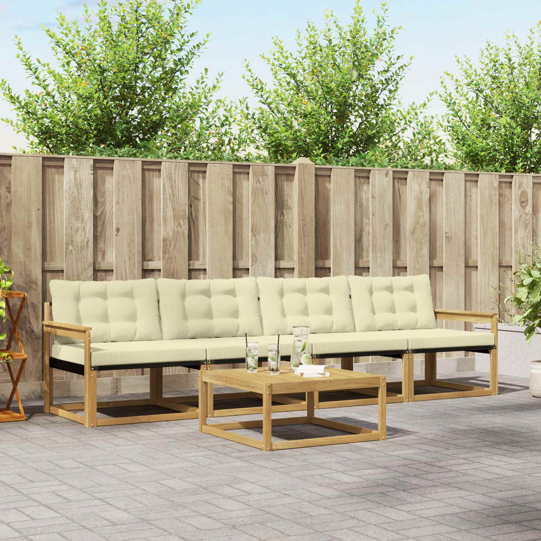 vidaXL Conjunto de sofás de exterior 5 uds. Blanco y Crema